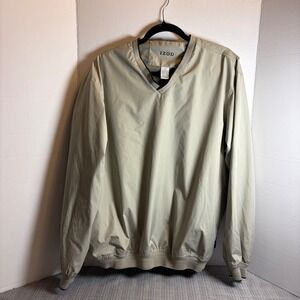 Izod Golf Polyester Windbreaker Pullover Beige Large  2 Pockets That Zip